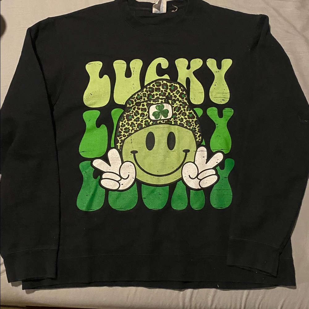 Port and Company Black and Green Sweatshirt